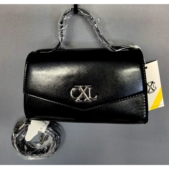 CXL by Christian Lacroix Crossbody Bag Womens Black Laine Matte Patent Purse - Picture 3 of 16